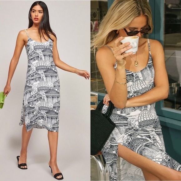 REFORMATION Italian Architecture Print Sleeveless Scoop Neck Midi Slip Dress 0 - Picture 1 of 6